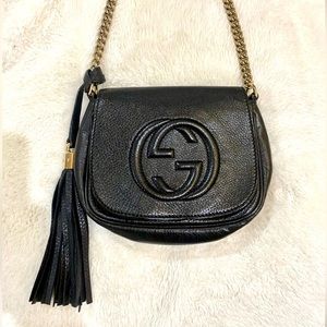 Gucci GG black crossbody bag with gold chain
